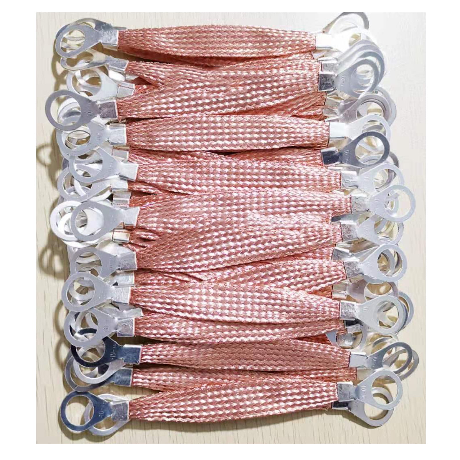 10 Pieces, Terminal Copper National Standard Braided Ground Wire/6 Square; Length About 6 Inches (150 Mm); Hole Distance: 16 Mm