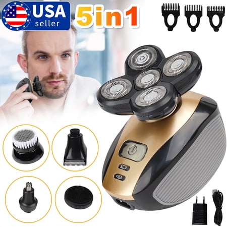 AIRKOUL 5-in-1 Mens Rotary Electric Shaver Cordless Rechargeable Bald Head Hair Beard Trimmer Grooming Kit