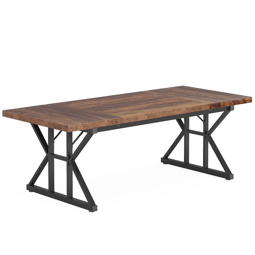 Demi Bonn 71" Farmhouse Dining Table, Wood Rustic Kitchen Table for 6 People, Large Rectangular Dinner Table for Dining Room, Home Office, Living Room Furniture, Brown & Black