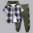 thumbnail image 7 of Agkizg Toddler Boys Clothing Set 2 Piece Outfit Short Sleeve Hooded Plaid Top Pants Set, 7 of 7