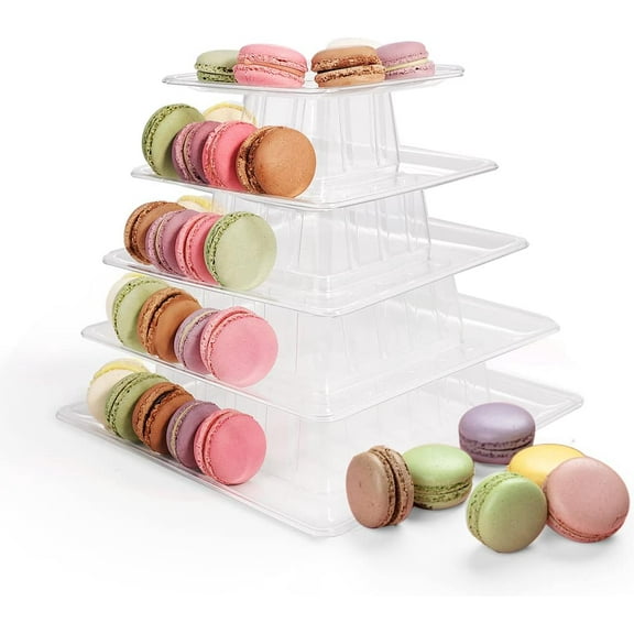 6 Tiers Round Macaron Tower Stand Plastic Transparent Cake Stand Macaron Display Rack Desserts Cupcake Holder Platter for Baby Shower, Birthday Party, Wedding, Party Decor