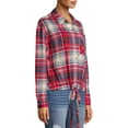 thumbnail image 6 of No Boundaries Juniors' Tie Front Plaid Flannel Shirt, 6 of 6