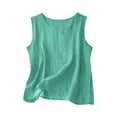 thumbnail image 2 of Otntypg Women Cotton Linen Tank Tops Plus Size Cute Summer Sleeveless Crew Neck Basic Solid Color Gauze Shirts Loose Fit Casual Lightweight Camisole Vest Mint Green#01 XL, 2 of 5