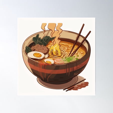 Cute Anime Ramen Bowl Design Poster Wall Art, Modern Wall Decor For Living Room Bedroom, 30x30 UNFRAMED