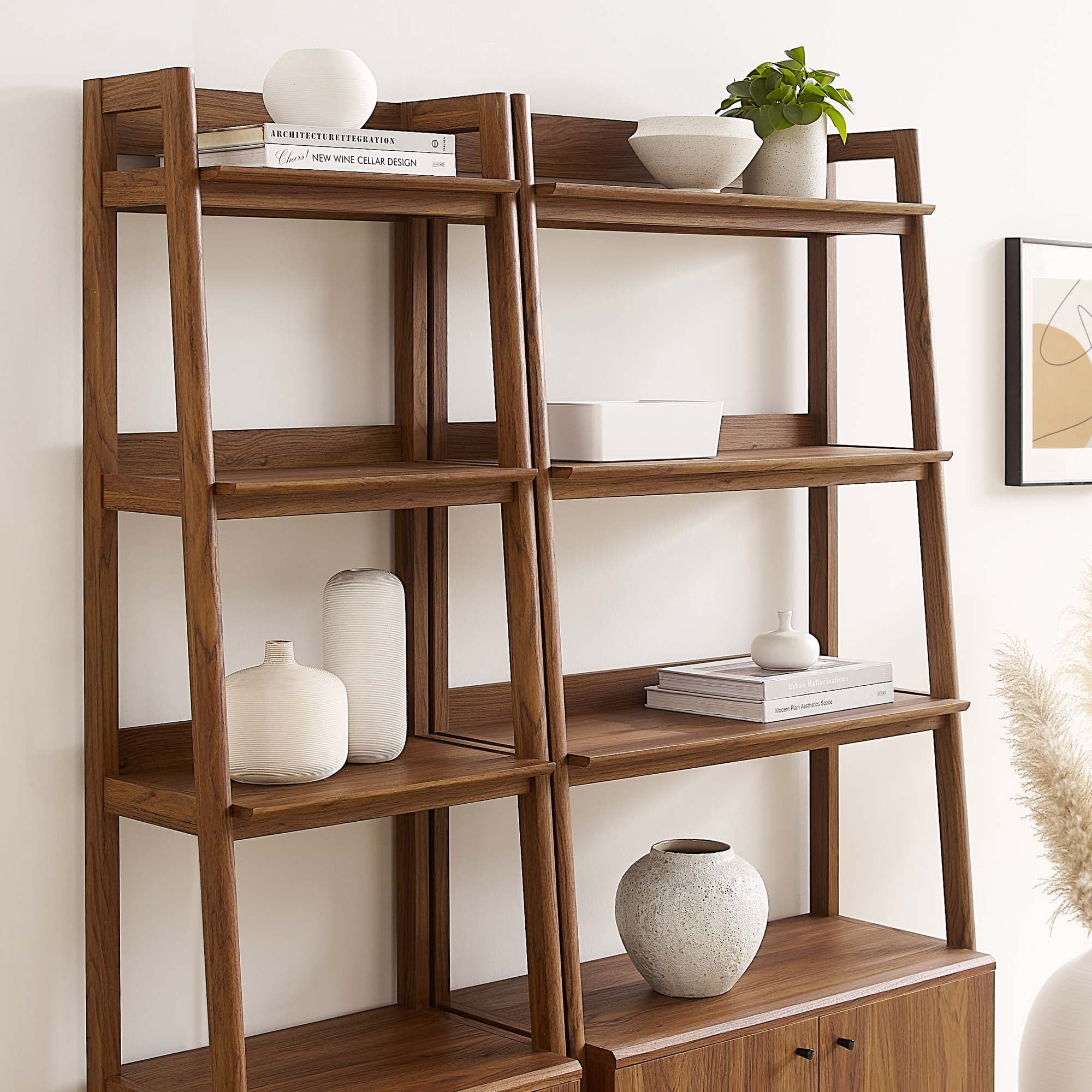 Modway Bixby Particleboard and MDF Bookshelves in Walnut (Set of 2)