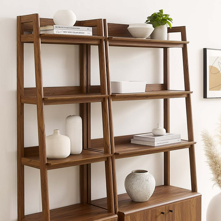 Modway Bixby Mid-Century Wood Bookshelves - 2 Set in Walnut, Slim