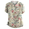 thumbnail image 4 of Womens Short Sleeve Tops Linen Lapel Art Floral Round Neck Button Loose Pullover Casual Summer Trendy Outfits Clearance, 4 of 4