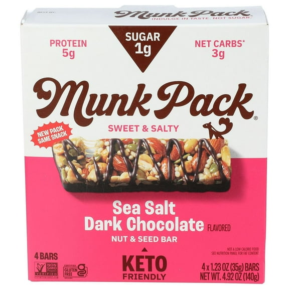 Munk Pack Bar Nut & Seed Salted Dark Chocolate 4 Pack 4.92 oz (Pack of 6)