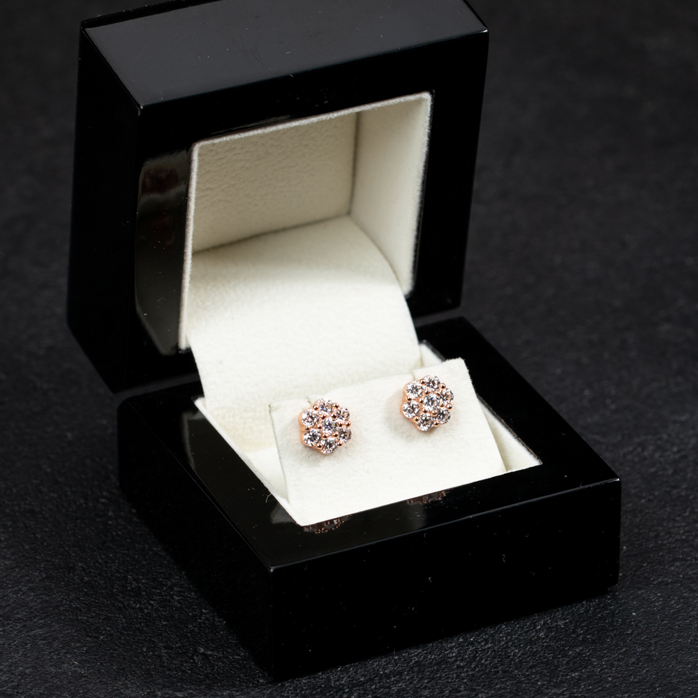 Round Cut 1.33Ct Natural VVS D Color Moissanite Earring Pink 14K Rose Gold 925 Sterling Silver Honey Comb Flower Set Cluster Hip Hop Screw Back Unisex Stud Earrings