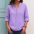 thumbnail image 3 of Fall Tops for Women 2025, Comdrip Ladies' Autumn and Winter Fashionable Casual V Neck Button Loose Long Sleeved Shirt Top Casual Tops for Women Purple 3XL, 3 of 4