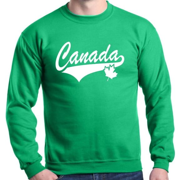 Shop4Ever Men's Canada White with Leaf Proud Canadian Flag Crewneck Sweatshirt Small Irish Green