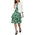 thumbnail image 2 of INSPIRE CHIC Women's 2 Piece Suit Set Notched Lapel Blazer Layered Dress Outfit L White Green, 2 of 6