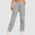 thumbnail image 2 of BODOAO Cargo Sweatpants for Women Wide Leg Cargo Pants High Waisted Sweats Pants with Pockets Drawstring Baggy Joggers Pants Ladies' Sweatpants Sweatpants High Waist Yoga Sports Belt Pocket Grey M, 2 of 8