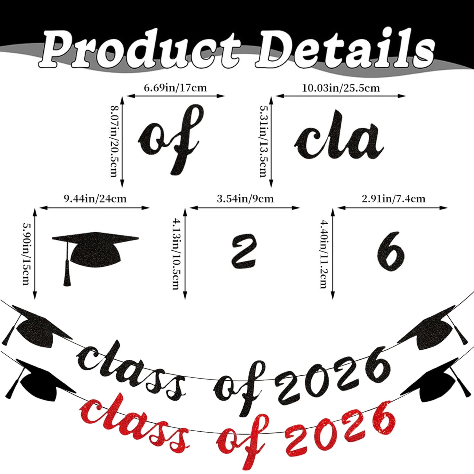 Class of 2027 Graduation Banners Party Decorations, Gold Glitter Graduation Banners Garland for Congratulation Graduations Party Supplies, School, Home, Car Decorations(Red)