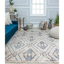 Rugs America GA10B Ivory Diamond Diamond Bohemian White Area Rug, 5’0”x7’0” Ideal for Living Room, Bedroom, Dining Room and More