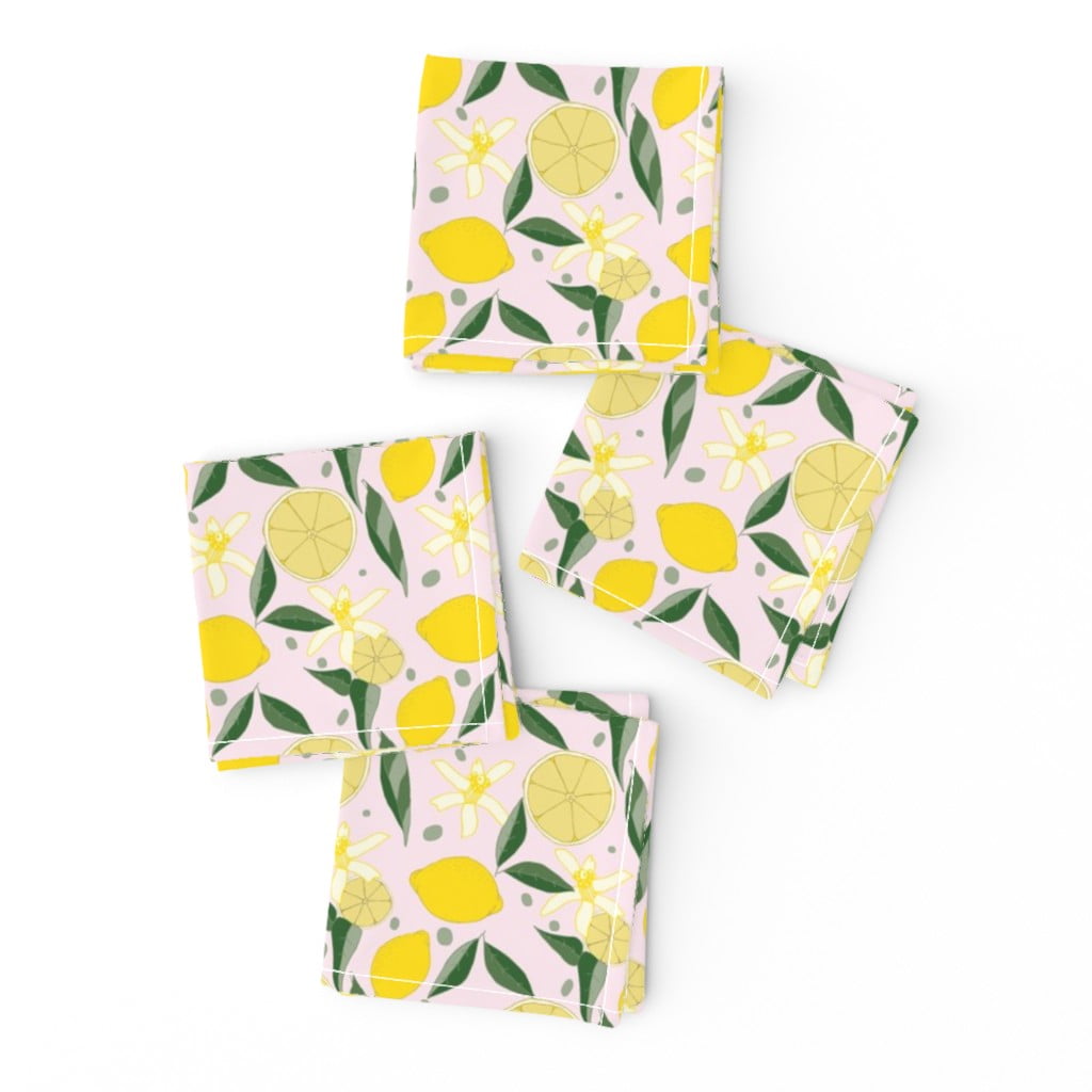 Cocktail Napkins Citrus Yellow Lemon Pink Lemonade Summer Floral Set of 4