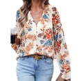 thumbnail image 4 of LilyLLL Womens Floral Print Flared Sleeve V Neck Tunic Blouse Buttons Shirt Tops, 4 of 5