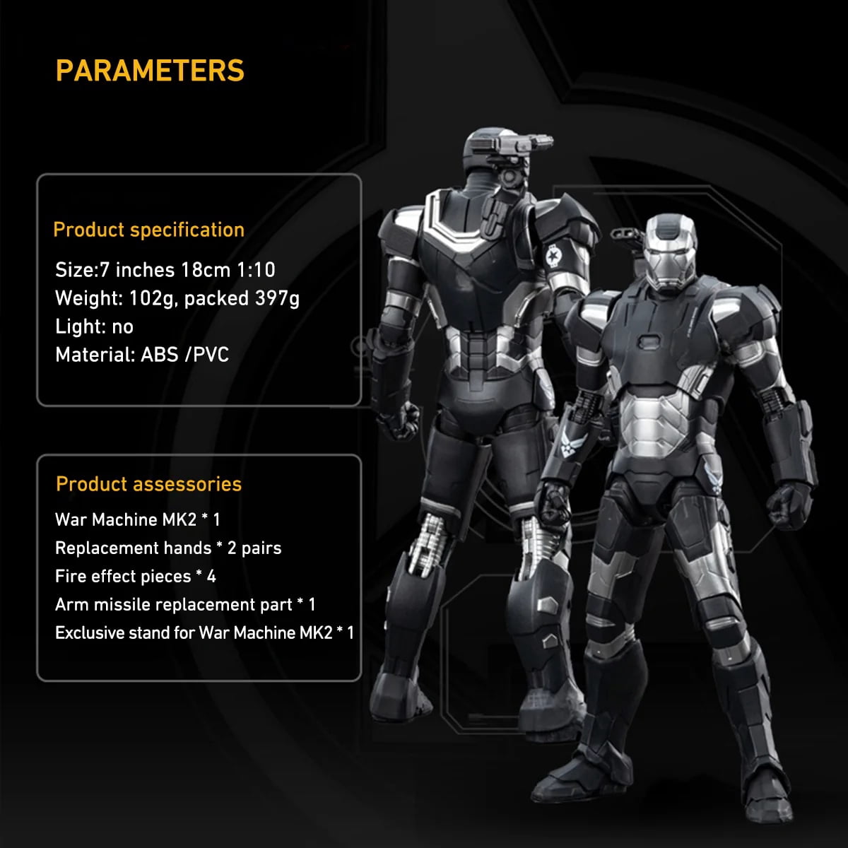 ZD Toys 1/10 Scale 7 inch Iron Man War Machine MK2 Collector Action Figure
