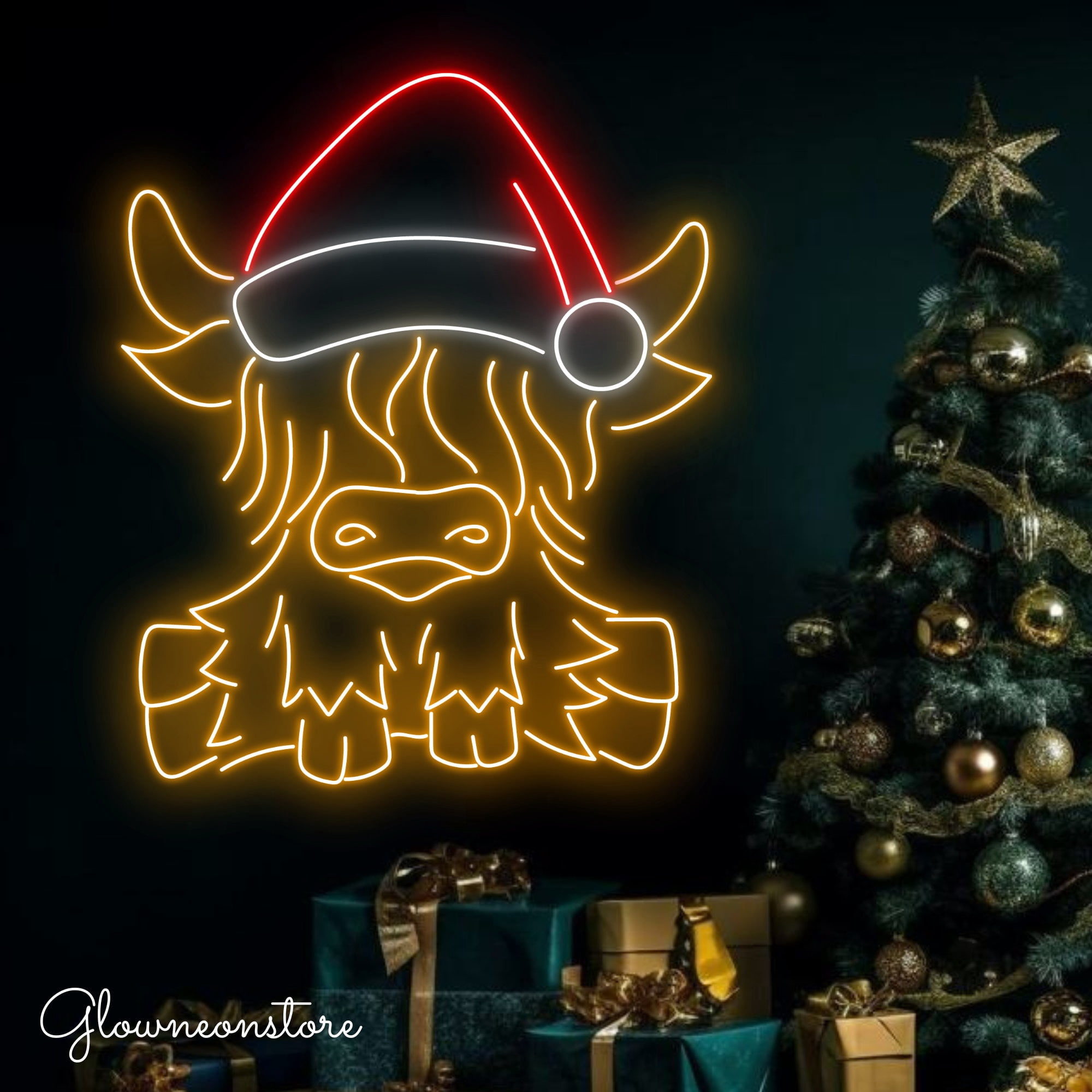 Glowneon Highland Cow Neon Sign, Highland Cow Led Light, Cow Neon Light, Cow Christmas Neon Sign