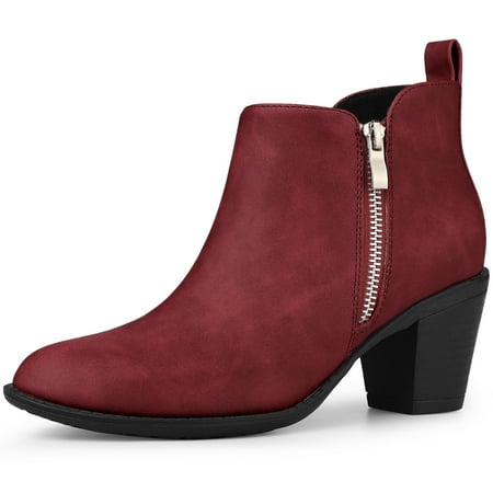 

Unique Bargains Women s Low Chunky Heel Zipper Western Ankle Booties