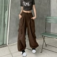 thumbnail image 2 of AherBiu Cargo Pants for Women Baggy Loose Hiking Pants Elastic High Waisted Streetwear Juniors Cargos with Pockets, 2 of 7
