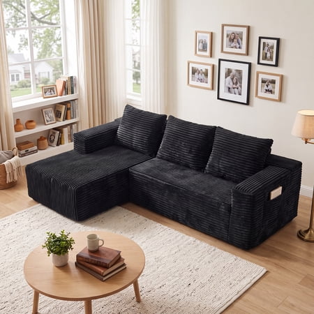 Rstll Modular Sectional Sofa,101" Cloud Couch with L-Shape Chaise,Upholstered Deep Seat,No Assembly Required,Black