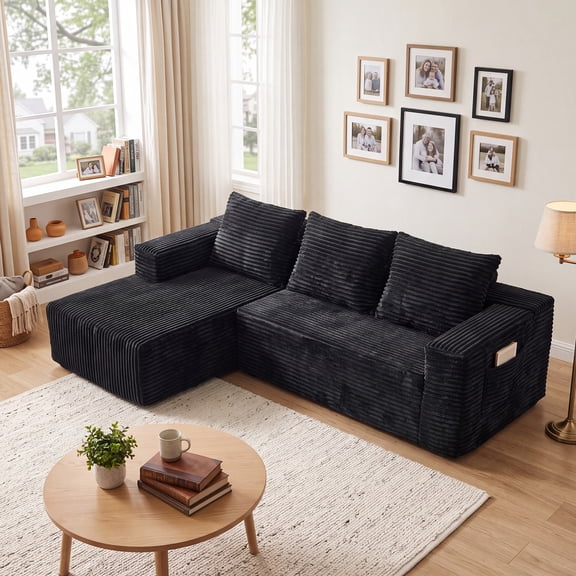 Rstll Modular Sectional Sofa,101" Cloud Couch with L-Shape Chaise,Upholstered Deep Seat,No Assembly Required,Black