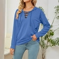 thumbnail image 5 of SMihono Lantern Sleeve Tunic T Shirt Blouse Womens Plus Size Solid Color Long Sleeve Crew Neck Keyhole Neck Solid Color Female Leisure Blue XXL, 5 of 6