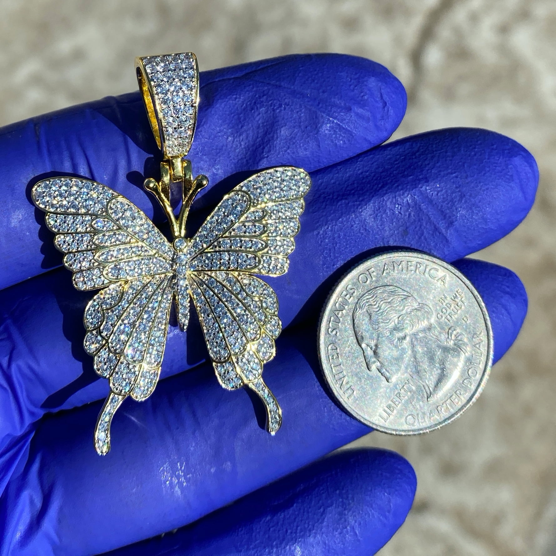 Details about   Real Solid 925 Sterling Silver Gold Finish Iced Butterfly Pendant Small 1.25" 