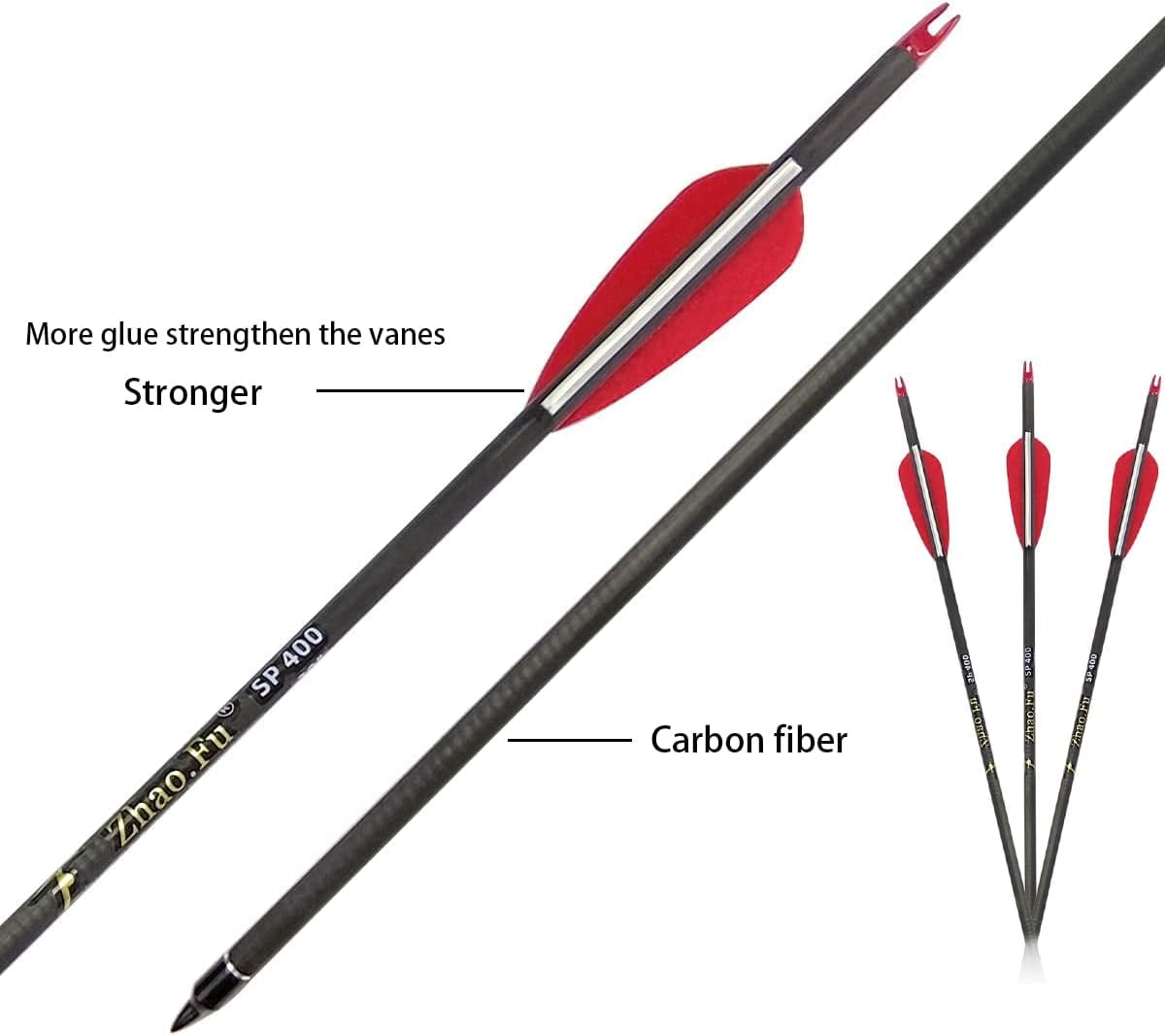 Zhao.Fu Carbon Arrow 29 Inch 12-Pack, Spine 400, For 30-65lb
