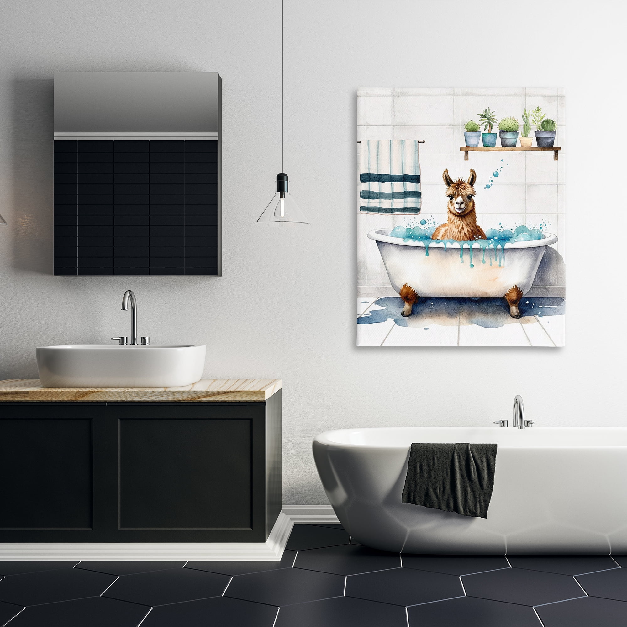 Stupell Industries Alpaca Bathtime Suds Bath & Laundry Painting Wrapped Canvas Art Print Wall Art, 36 x 48