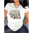 thumbnail image 2 of Plus Size Casual T-shirt, Women's Plus Art Letter "70s" Print Round Neck Short Sleeve Medium Stretch T-shirt, 2 of 7
