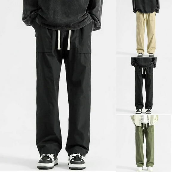 KeShDi Mens Cargo Sweatpants Pants Clearance $10 Army Stretchigue Man Solid Color Workwear Corduroy Drawstring Pockets Trousers Black 2X