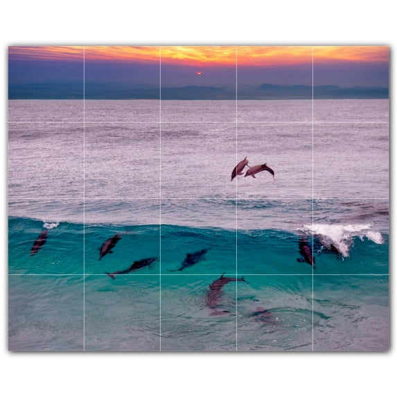 Picture-Tiles.com: Dolphin Ceramic Tile Wall Mural WAL500502-54XL. 60"W x 48"H using (20) 12" x 12" Ceramic Tiles-Satin Finish