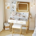 thumbnail image 3 of EDTara Modern Makeup Vanity Table Set, Lighted Mirror, Chair, 4 Storage Drawers, Power Outlet, and Shelves, 3 of 8