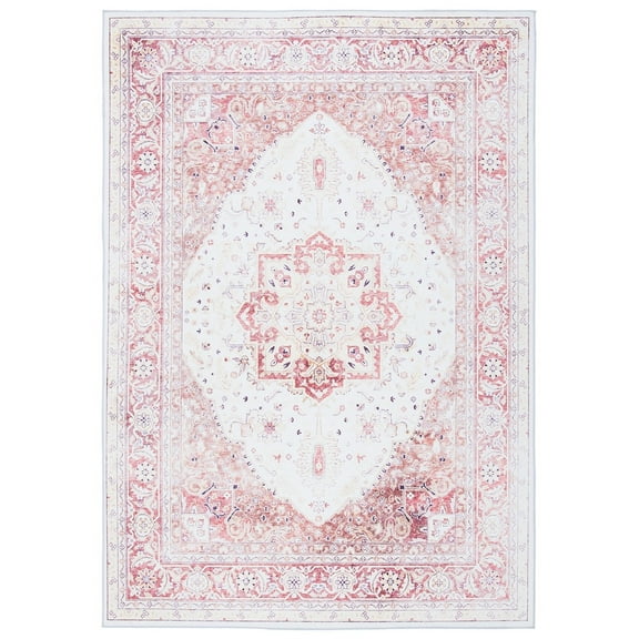 SAFAVIEH Tucson Herbert Traditional Machine Washable Area Rug, 5' x 8', Beige/Rust