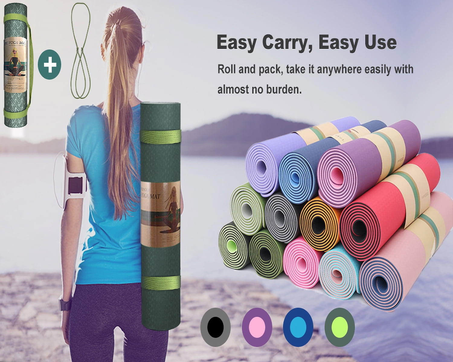 COCOBELA  Yoga Mat 72 x 24'' Exercise Mats 8mm TPE Non-Slip Extra Thick High-Density Eco Friendly for Yoga Workout Pilates Yoga Mats for Women Men