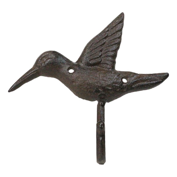 Set Of 2 Rustic Whimsical Cast Iron Hummingbird Wall Coat Towel Keys Hook Decor