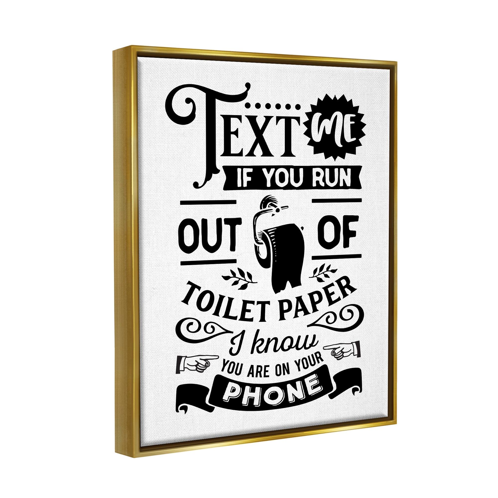 Stupell Industries Text For Toilet Paper Vintage Text Bathroom Sign Graphic Art Metallic Gold Floating Framed Canvas Print Wall Art, Design by Lettered and Lined