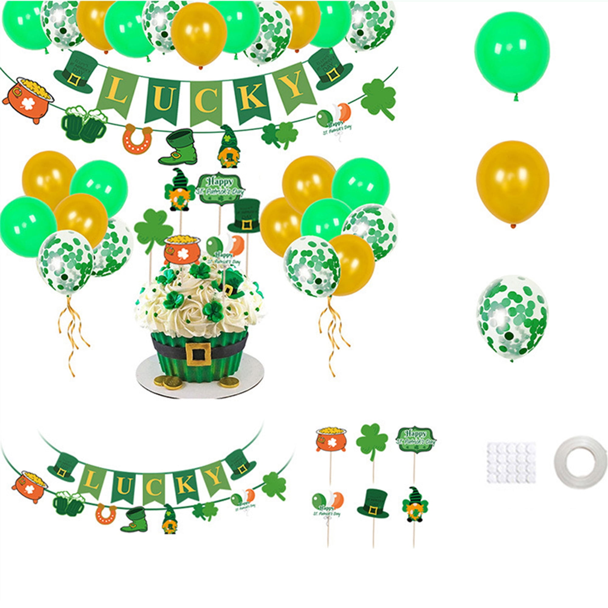 LSFYSZD Irish Party Balloon Banners Set Creative Lucky Clover Sequin