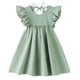 thumbnail image 1 of Vestido LYXIOF para niños pequeños, algodón y lino, mangas con volantes, verde, 80 cm, 1 of 6