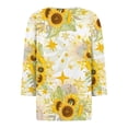 thumbnail image 5 of UoCefik Womens 3/4 Sleeve Tops And Blouses Casual V Neck Button Down Shirts Summer Henley Blouse Loose Fit Tshirts Cute Lightweight Sunflower Print Tunic Gold L, 5 of 5