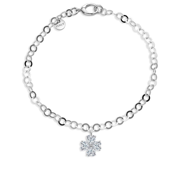 Gem Stone King Made in Italy 925 Sterling Silver Moissanite Round Link Chain Bracelet for Women with Clover Charm (0.92 cttw)