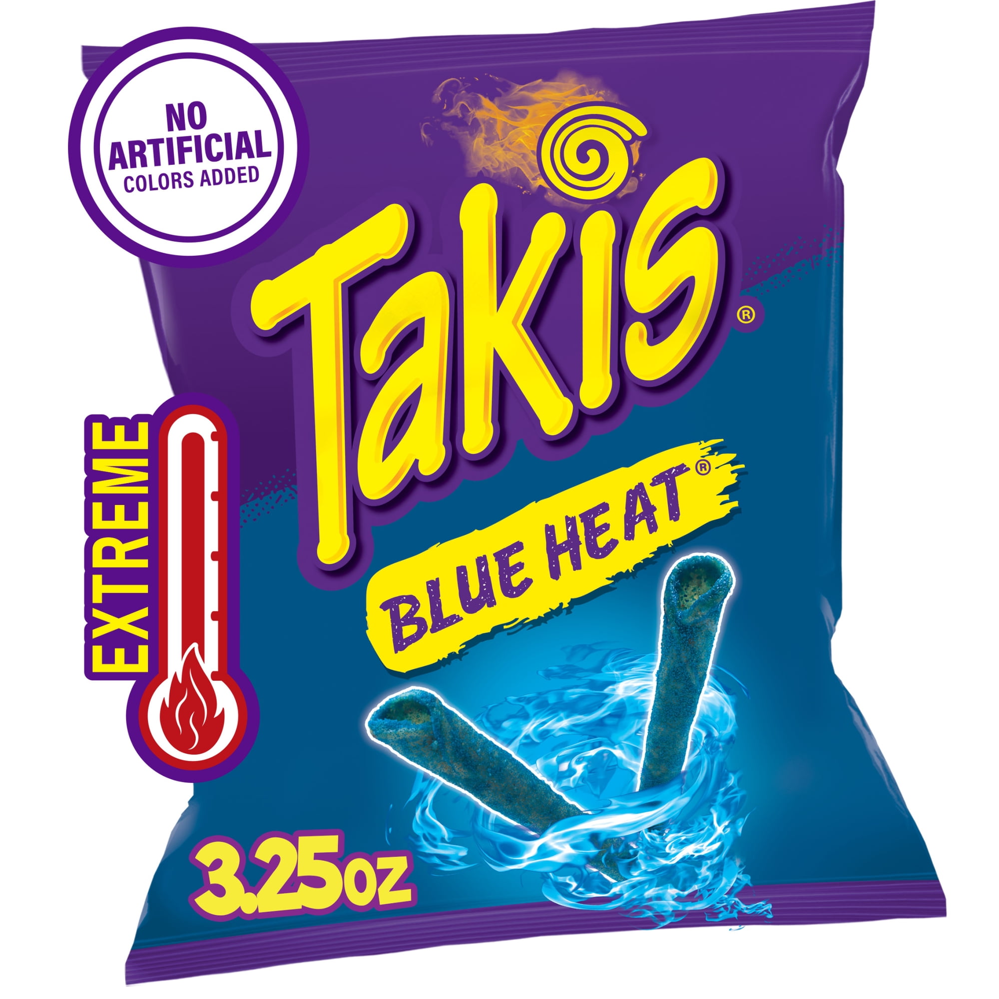 Takis Blue Heat 3.25 oz Snack Size Bag, Hot Chili Pepper Rolled Tortilla Chips
