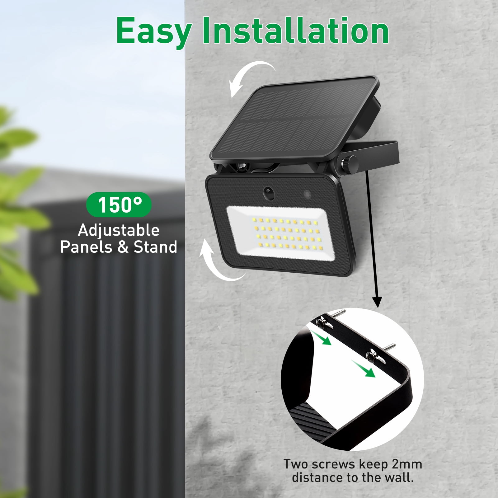 ALUSSO LED Solar Security Lights Outdoor 1000LM, Motion Sensor Flood Lamps with Remote Control, Dimmable&3CCT 3000K/4000K/6500K, 2 pcs for Garden Yard