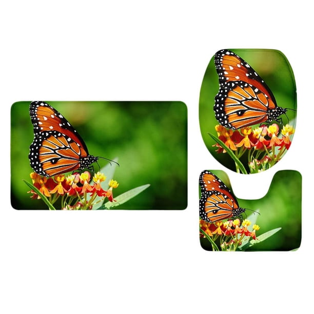 Alfombras de , Alfombra de , de 3 Alfombrillas Franela Y Alfombrillas apariencia de U, 12 Patrones de Mariposas Mariposa 2 Gloria Conjunto de alfombra de baño