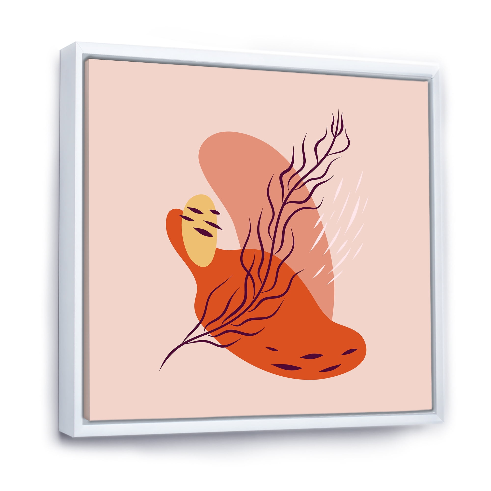 Abstract Warm Colors Spring Leaf 36 in x 36 in Framed Painting Canvas Art Print, by Designart