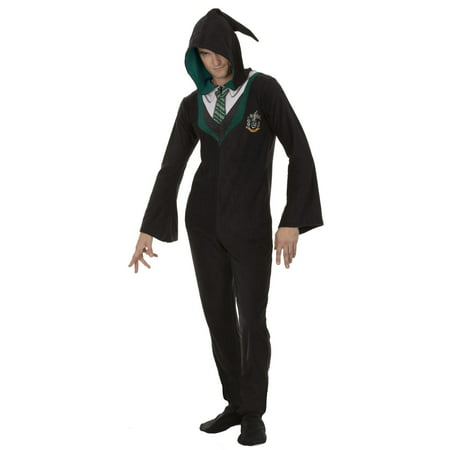Harry Potter Hogwarts House Uniforms- Hooded Footie Pajamas for Men, Slytherin, Size: S