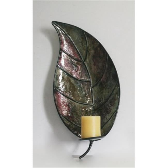 TWG 11SM2287R Metal Leaf Wall Mounted Candle Holder, Dark Green
