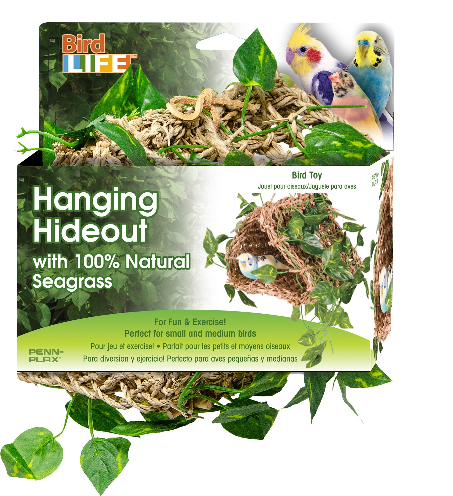 Penn-Plax Reptology Lizard Lounger Hanging Hideout with Vines, 100% Real Coconut and Natural Seagrass